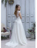 Ivory Eyelash Lace Tulle V Back Fantastic Wedding Dress